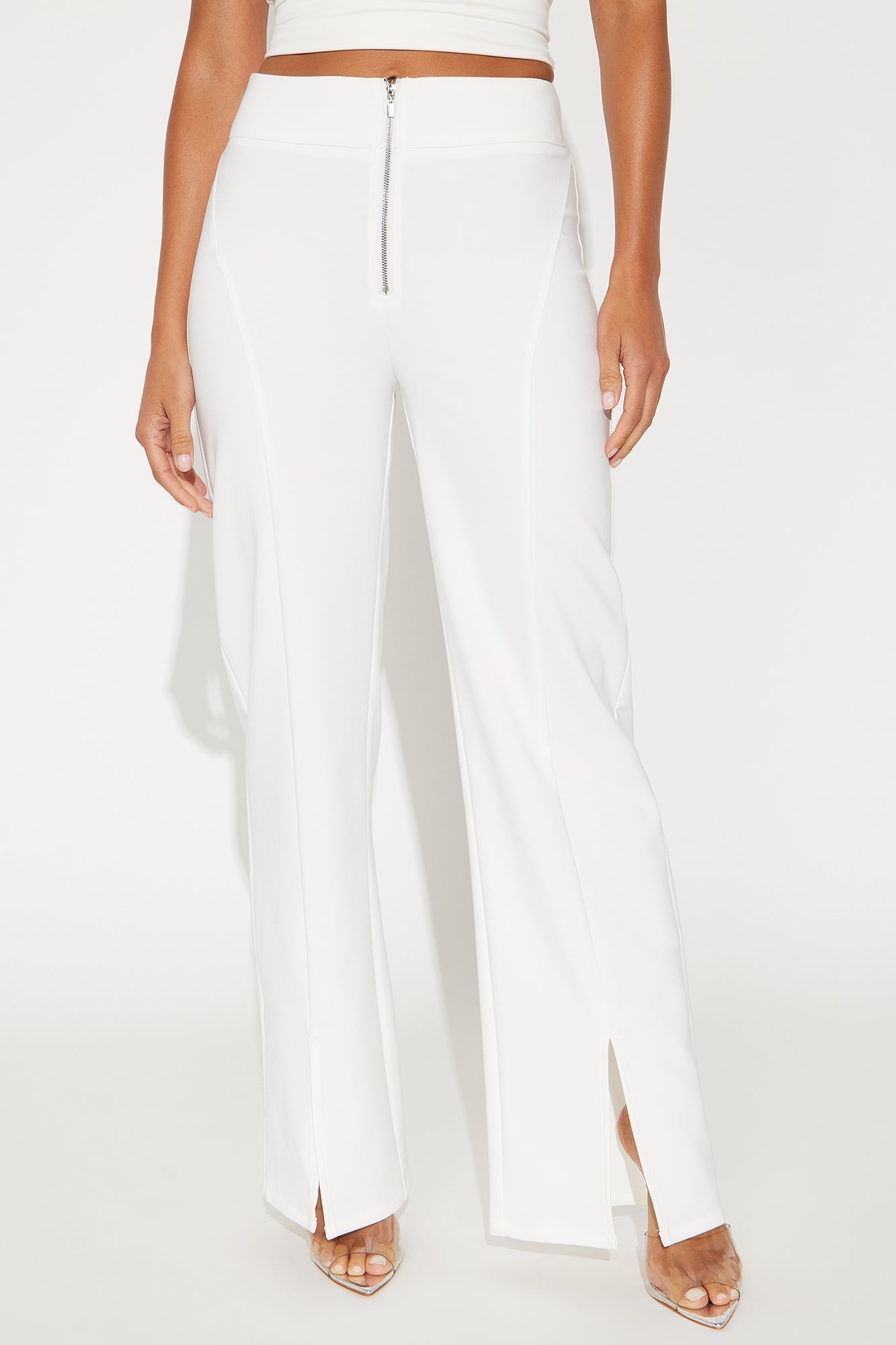 Kayla Split Hem Wide Leg Crepe Trouser - Off White