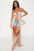 Tranquility Ribbed Strapless Maxi Top - Tan