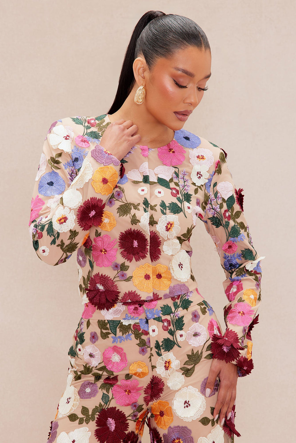 Adeline Embroidered Cropped Jacket - Multi Color