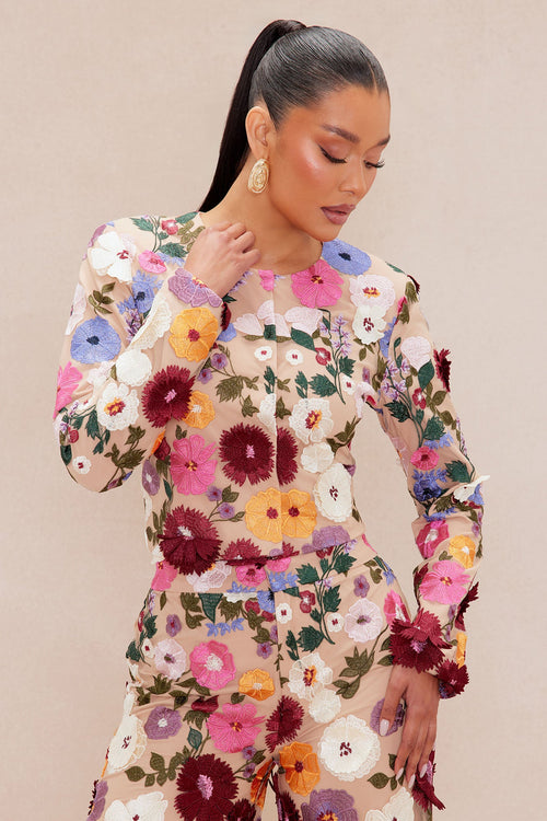 Adeline Embroidered Cropped Jacket - Multi Color