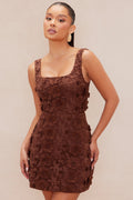 Sara Embroidered Mini Dress - Chocolate