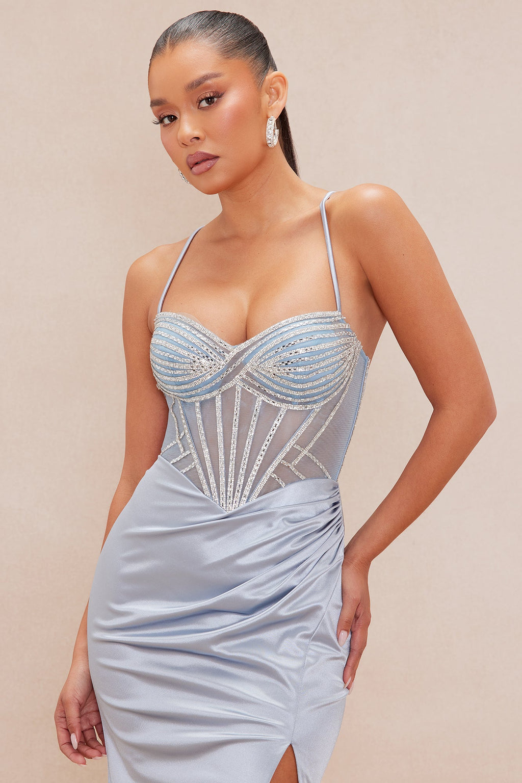 Lizette Embellished Satin Gown - Blue