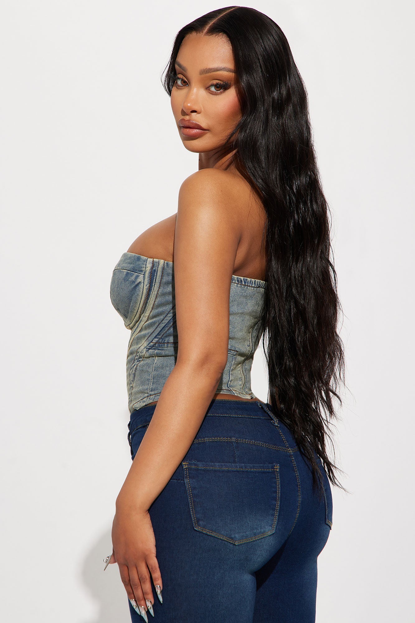 Bae For Tonight Denim Corset Top - Vintage Wash