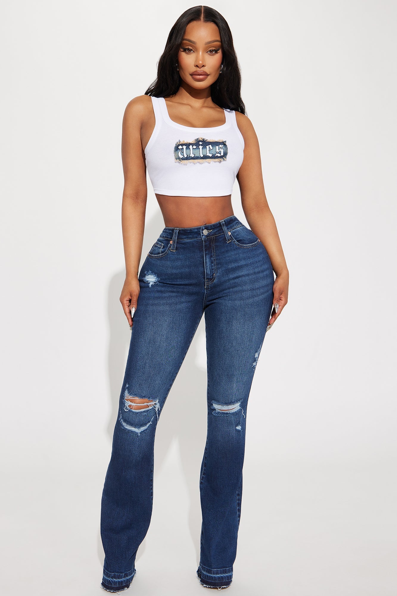 Take No Chances Ripped Stretch Flare Jeans - Dark Wash