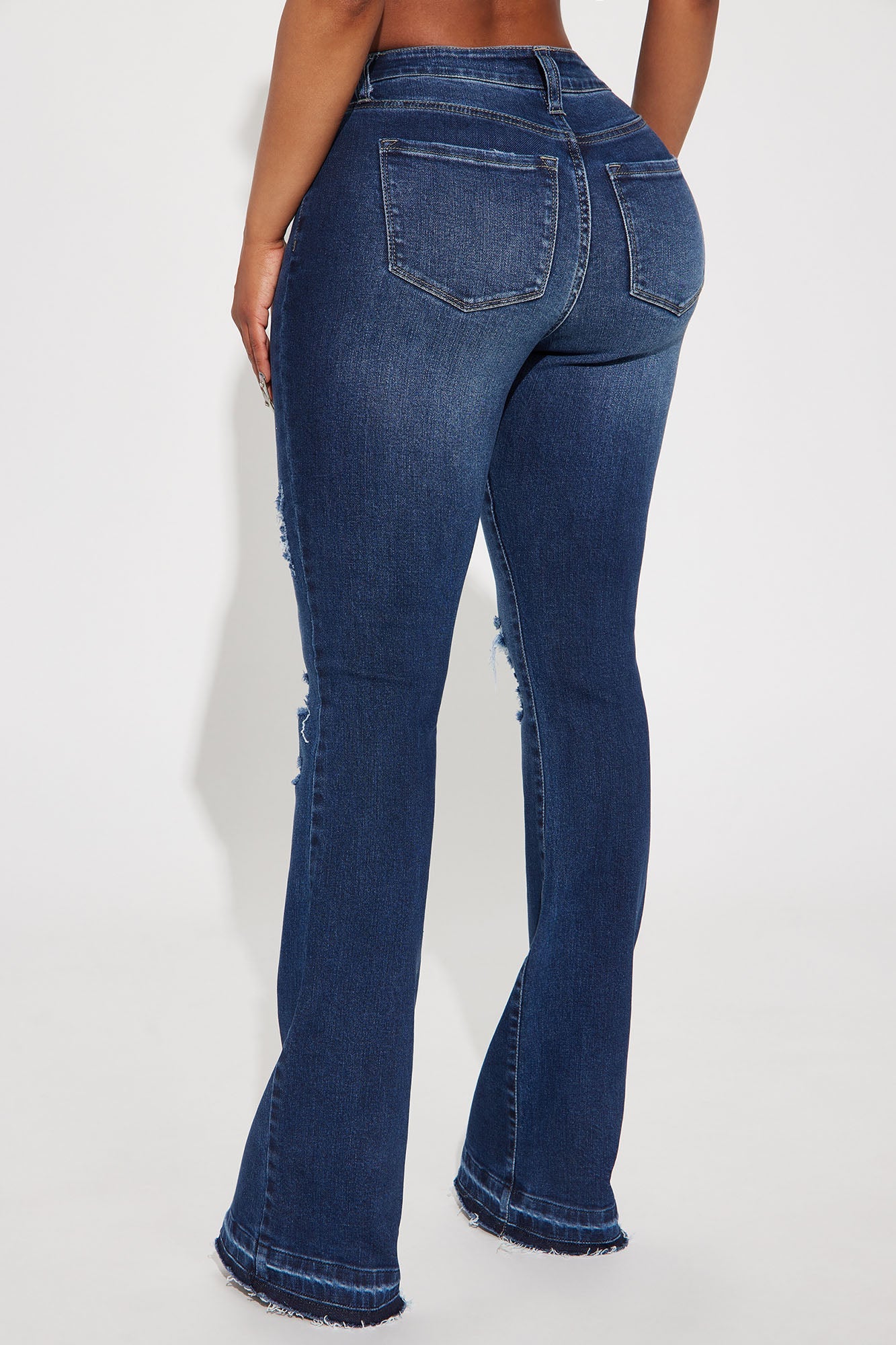 Take No Chances Ripped Stretch Flare Jeans - Dark Wash