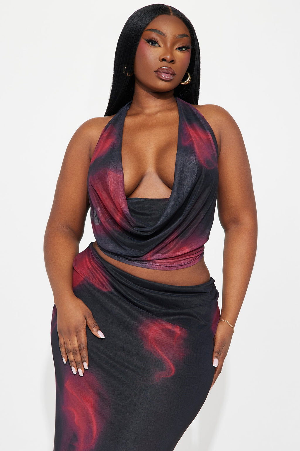 Selene Mesh Skirt Set - Black/Red