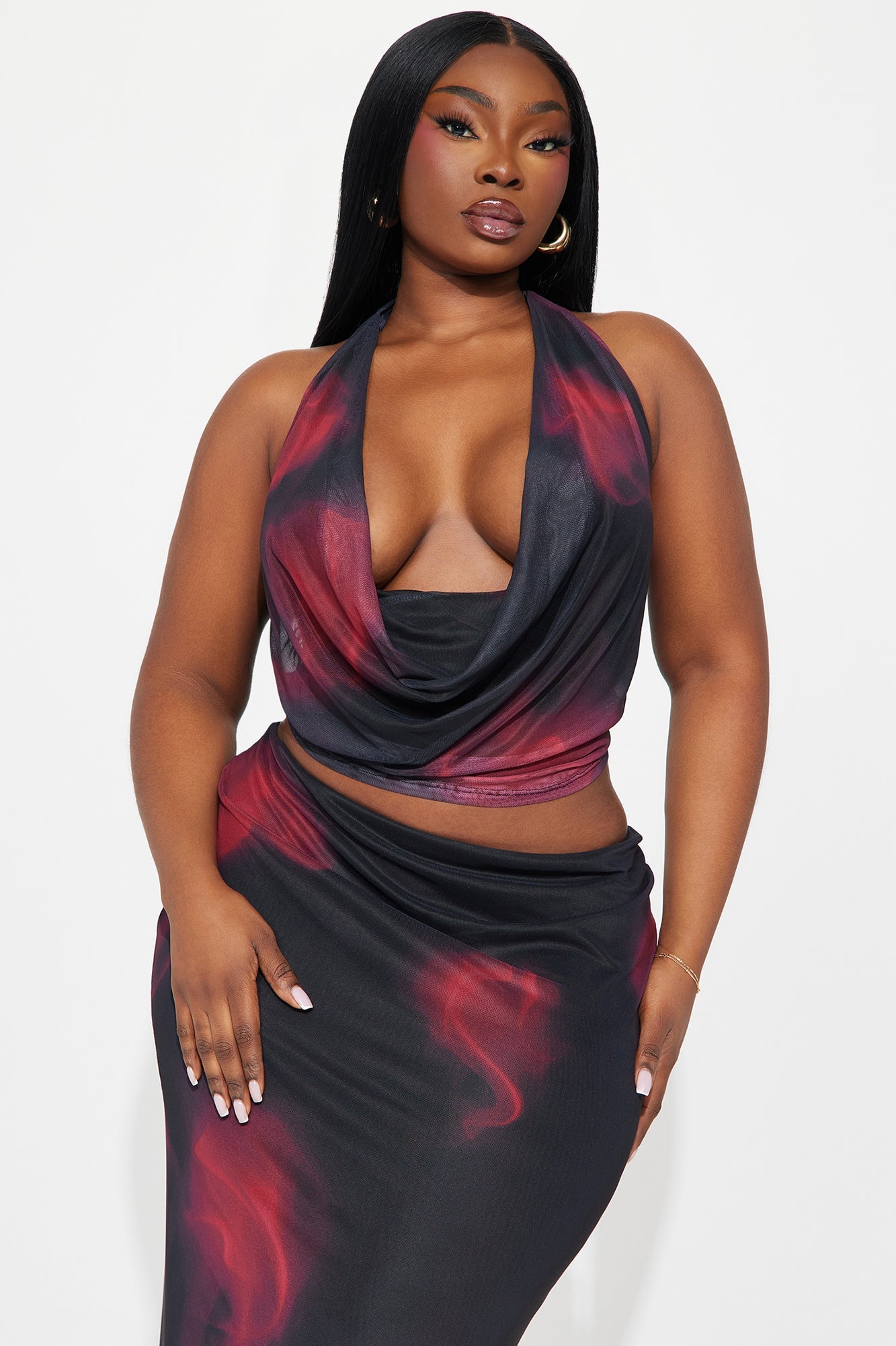 Selene Mesh Skirt Set - Black/Red