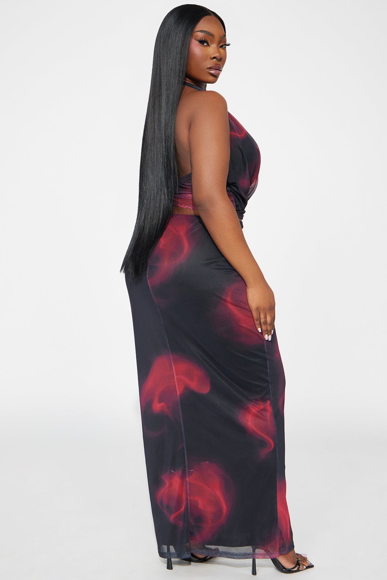 Selene Mesh Skirt Set - Black/Red