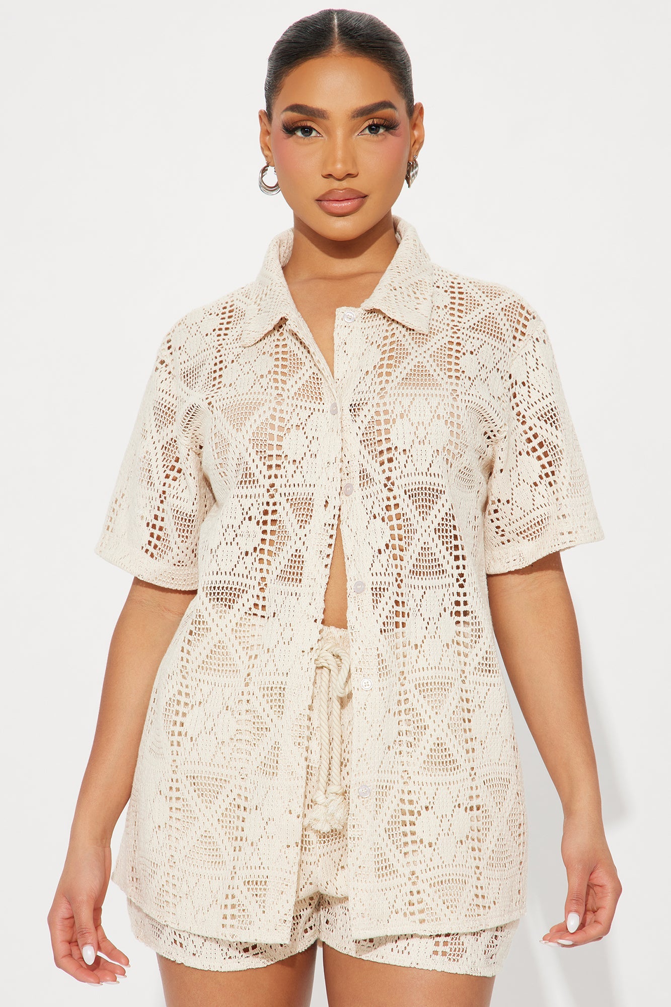 Jennine Crochet Short Set  - Taupe