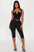 Hannah Square Neck Vest Capri Pant Set - Black