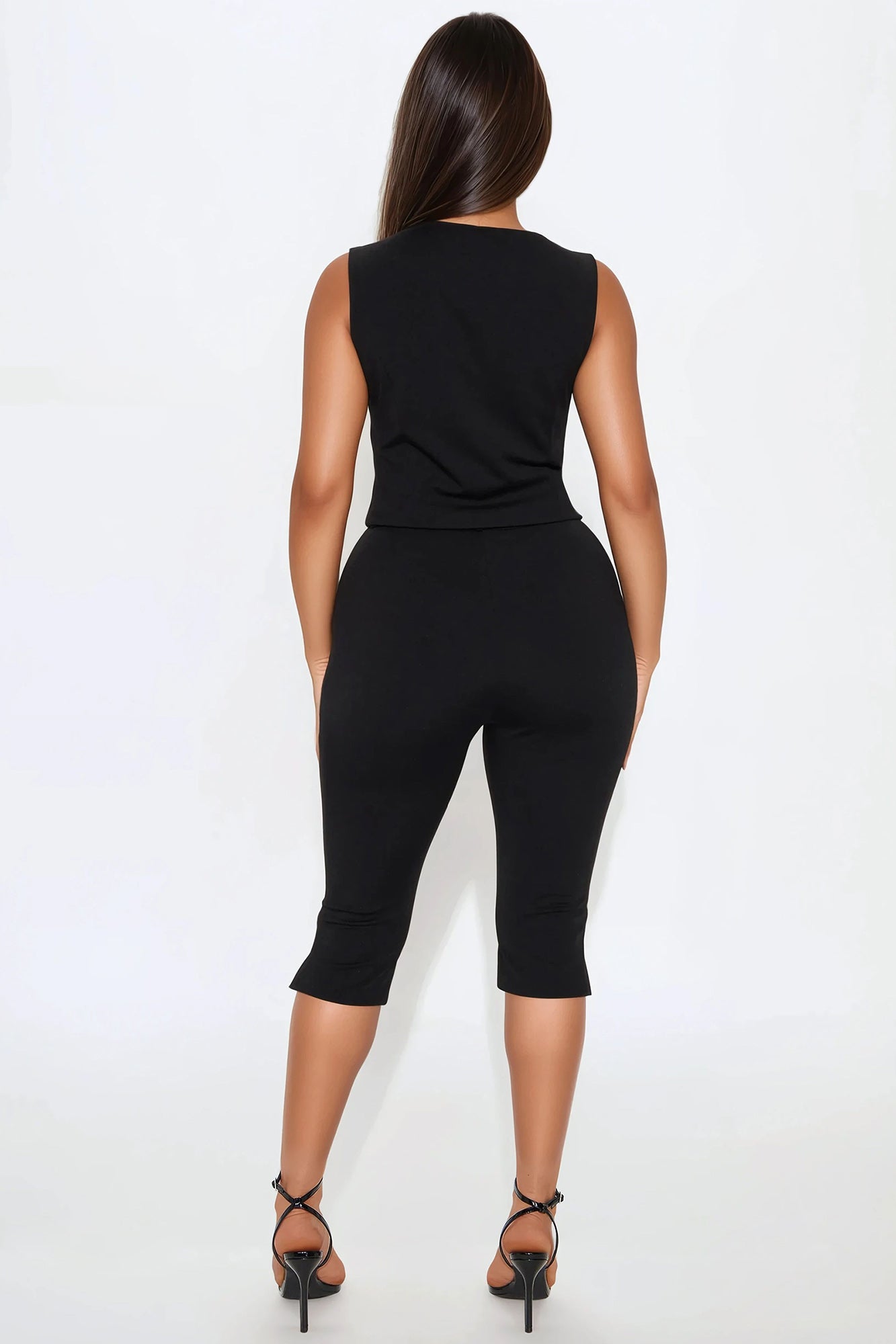 Hannah Square Neck Vest Capri Pant Set - Black