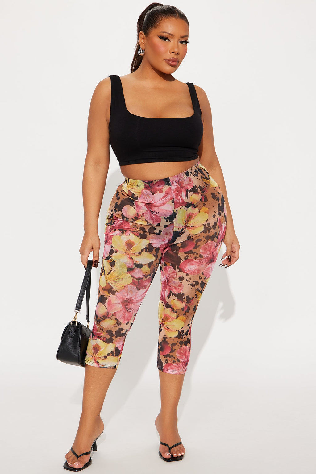 That's Hot Floral Animal Print Mesh Capri Legging - Multi Color