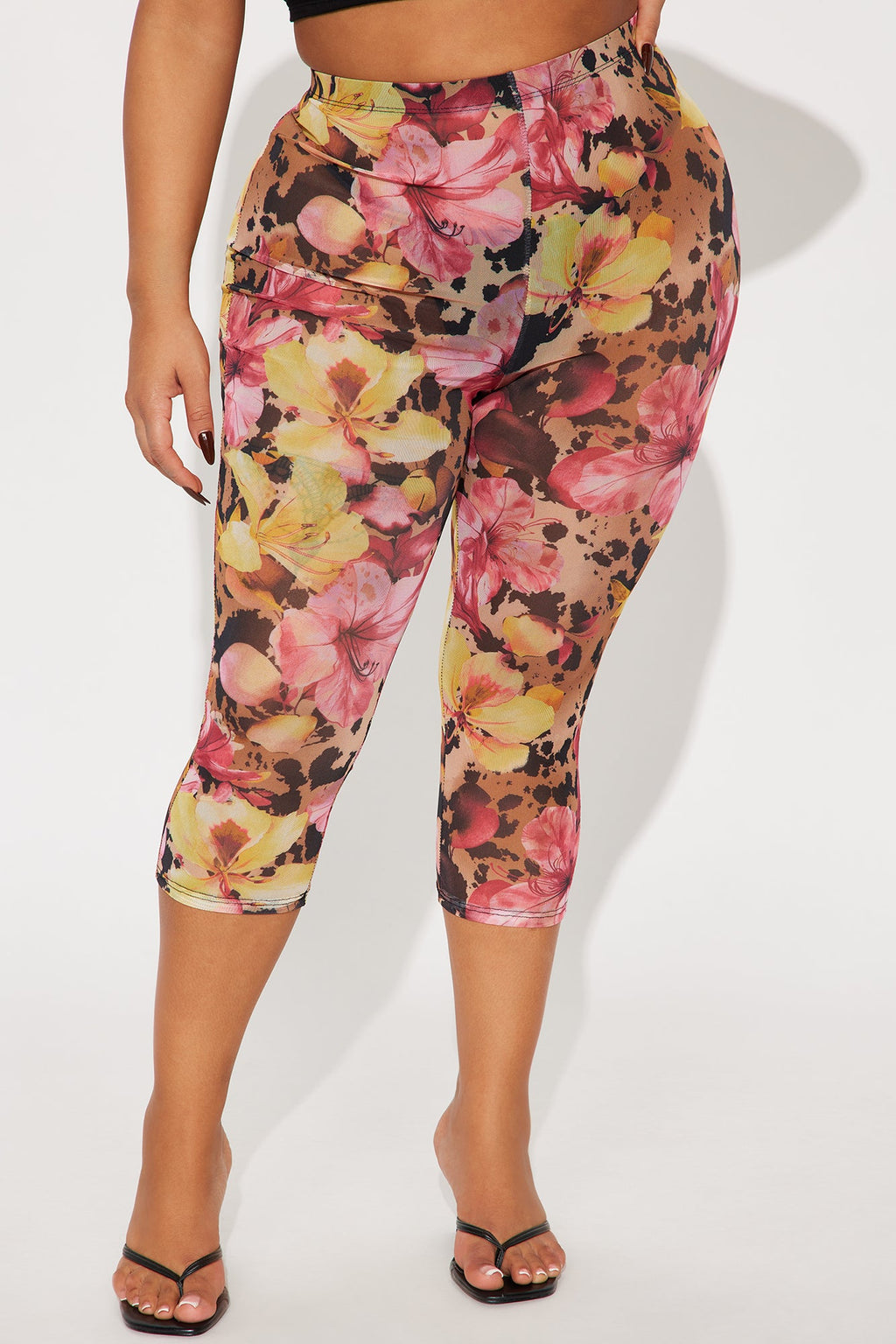 That's Hot Floral Animal Print Mesh Capri Legging - Multi Color
