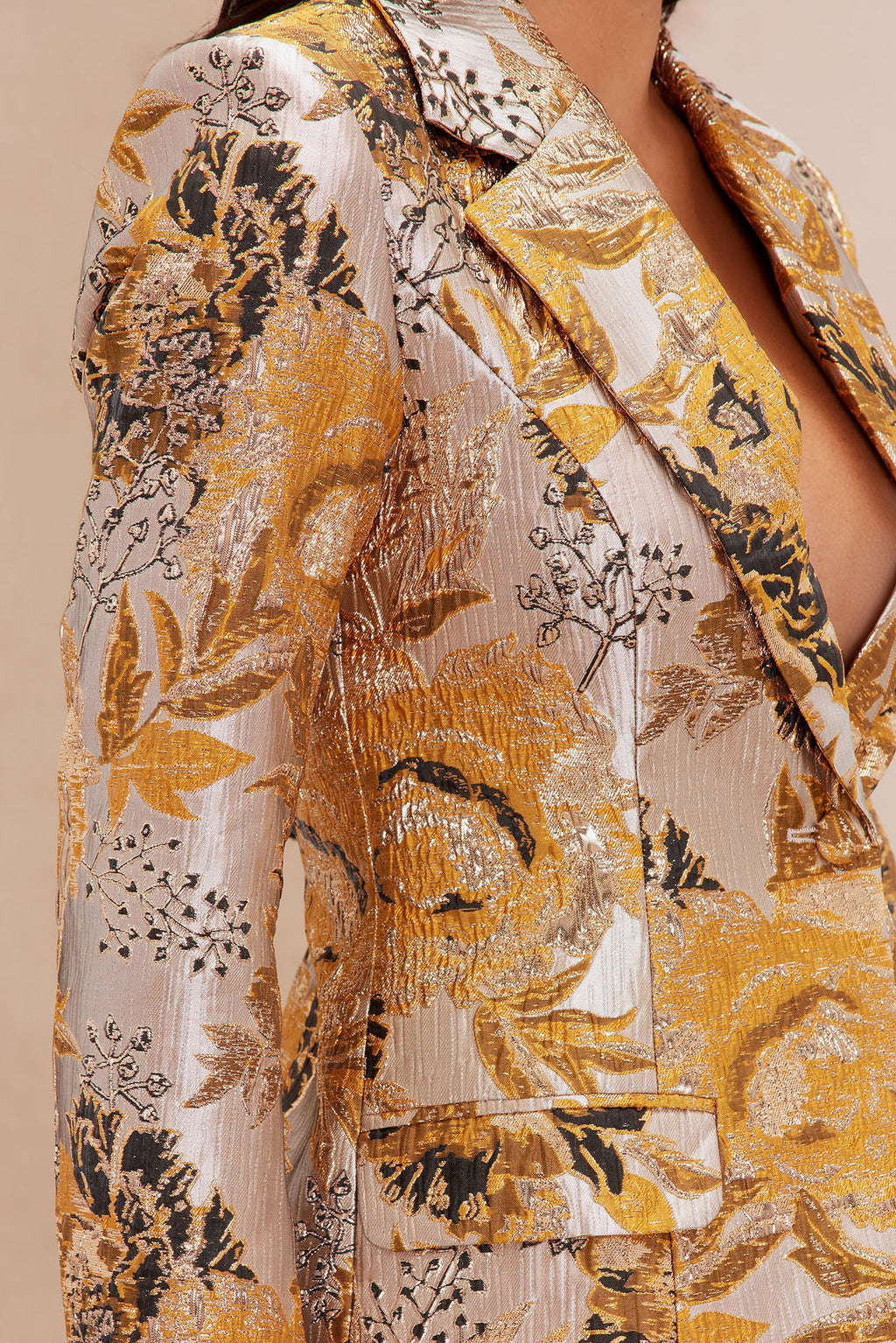 Jackie Jacquard Blazer Suit Set - Yellow/combo