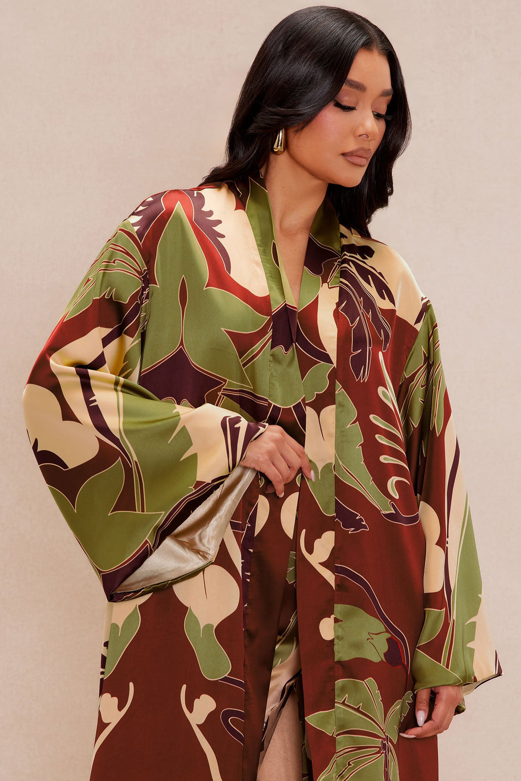 Safira Satin Kimono Pant Set - Rust/combo