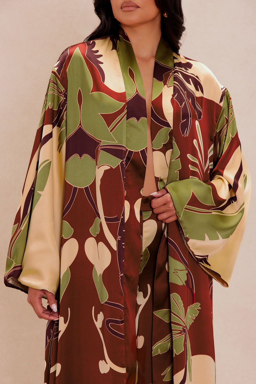 Safira Satin Kimono Pant Set - Rust/combo