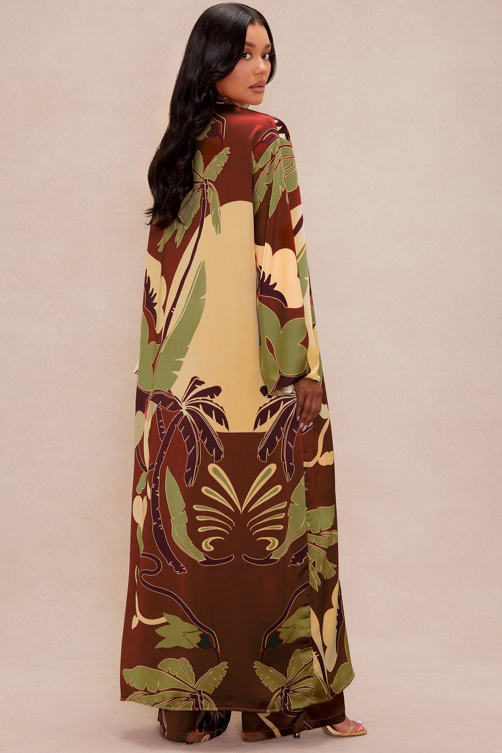 Safira Satin Kimono Pant Set - Rust/combo