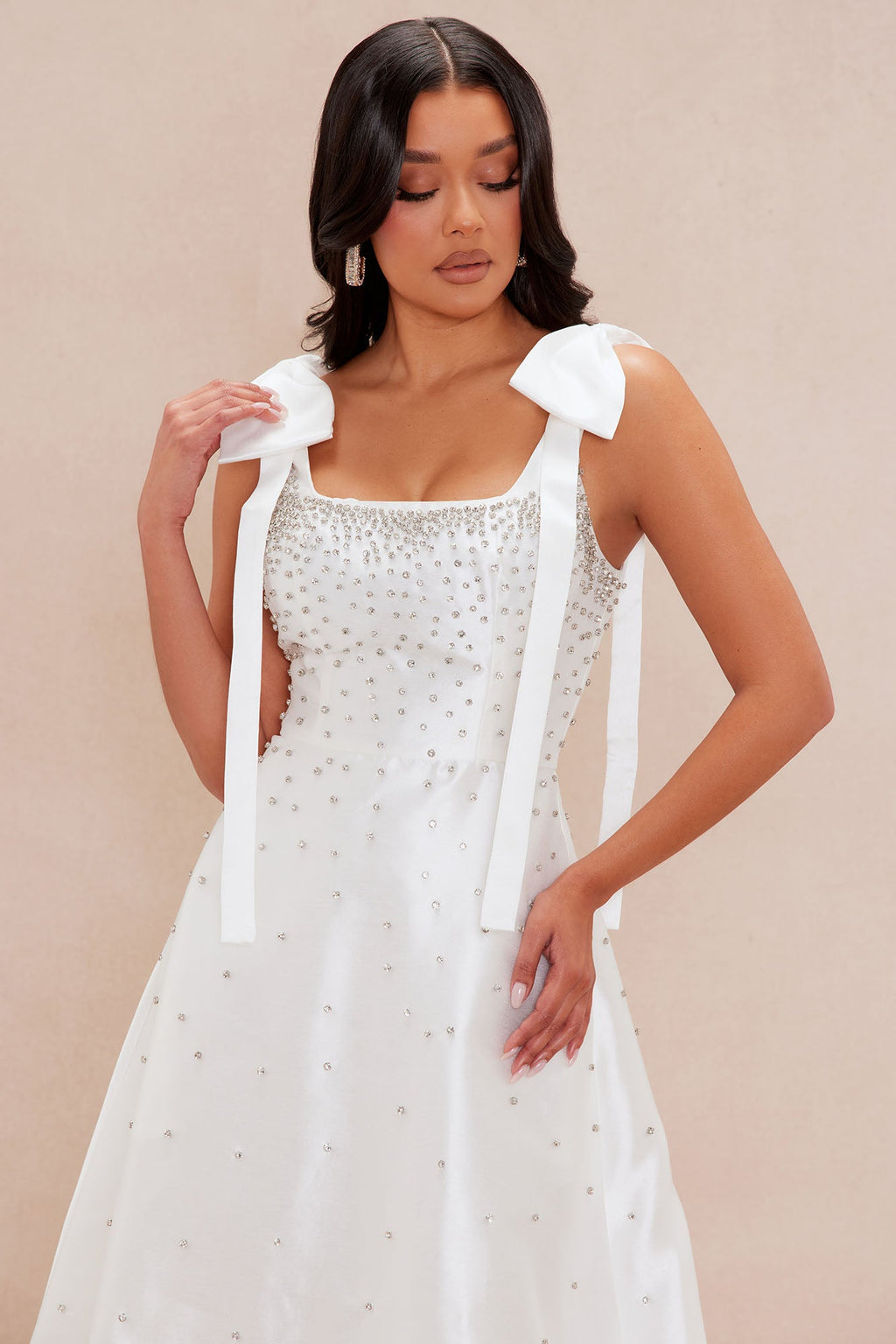 Dana Embellished Satin Maxi Dress - White