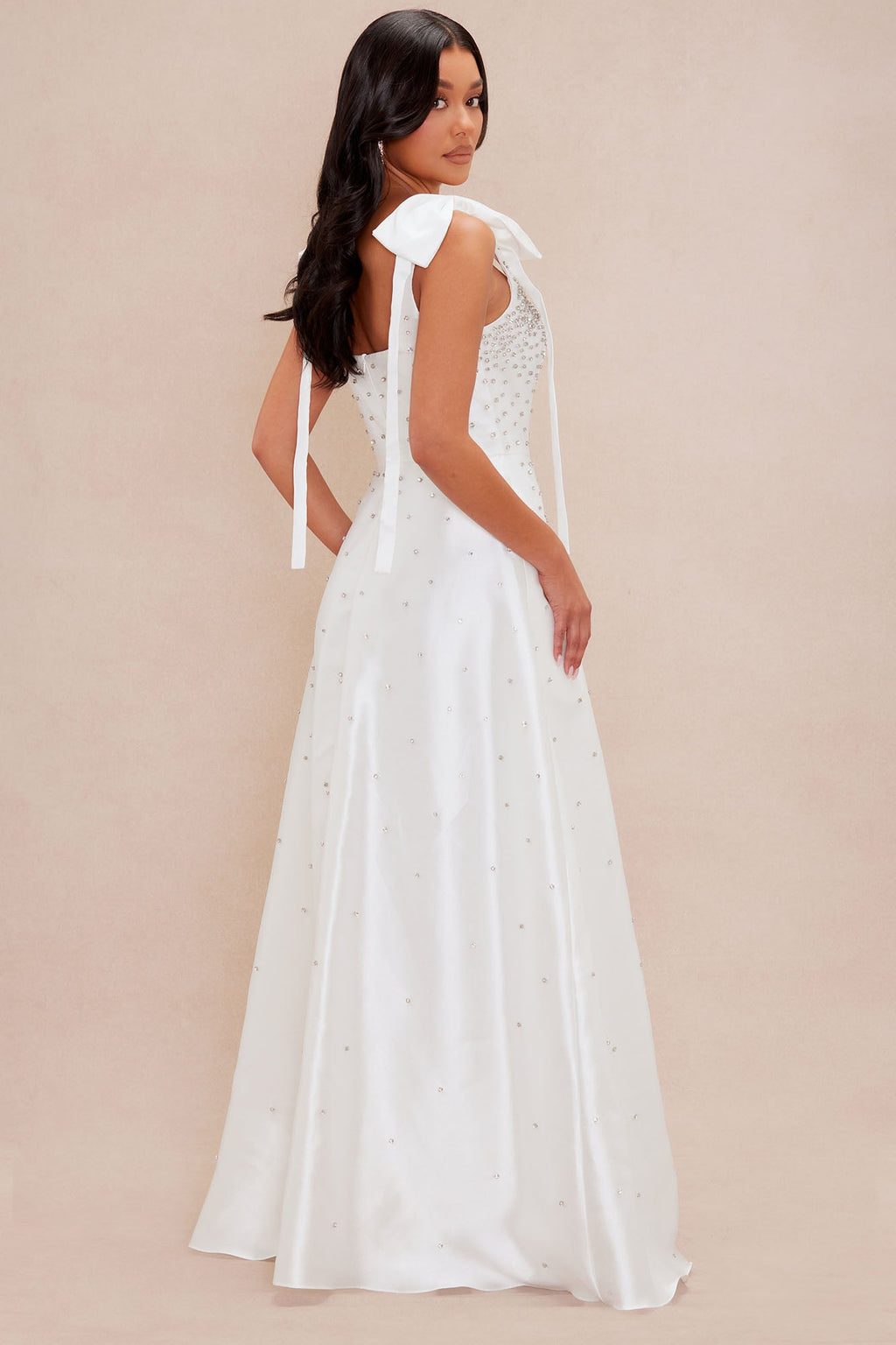 Dana Embellished Satin Maxi Dress - White