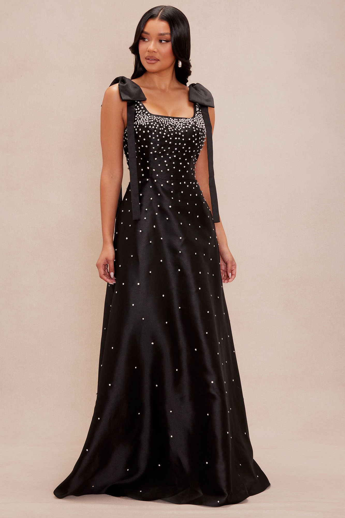 Dana Embellished Satin Maxi Dress - Black