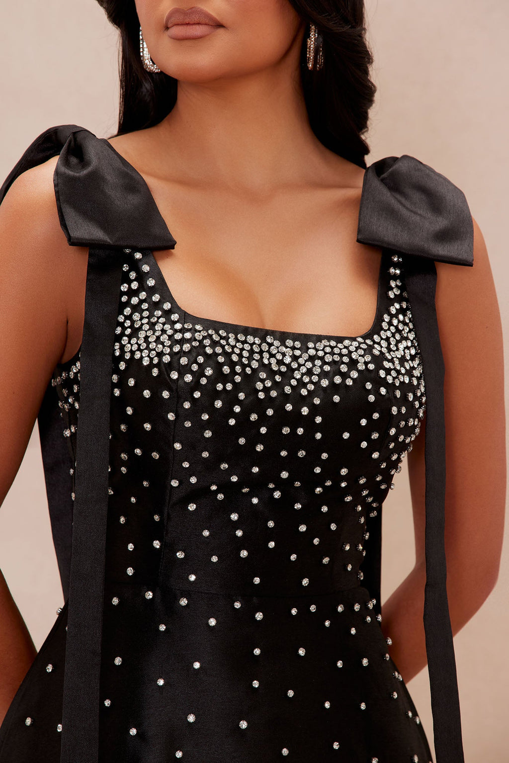 Dana Embellished Satin Maxi Dress - Black