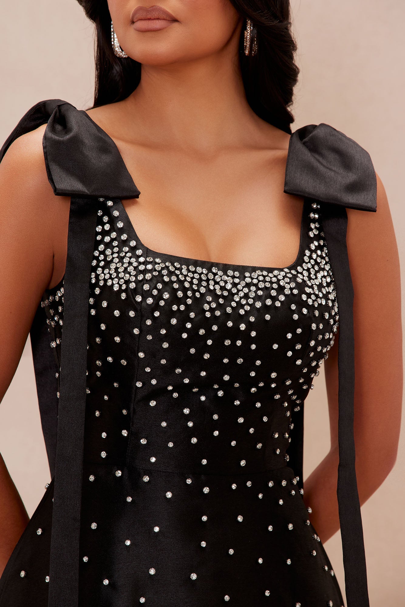 Dana Embellished Satin Maxi Dress - Black