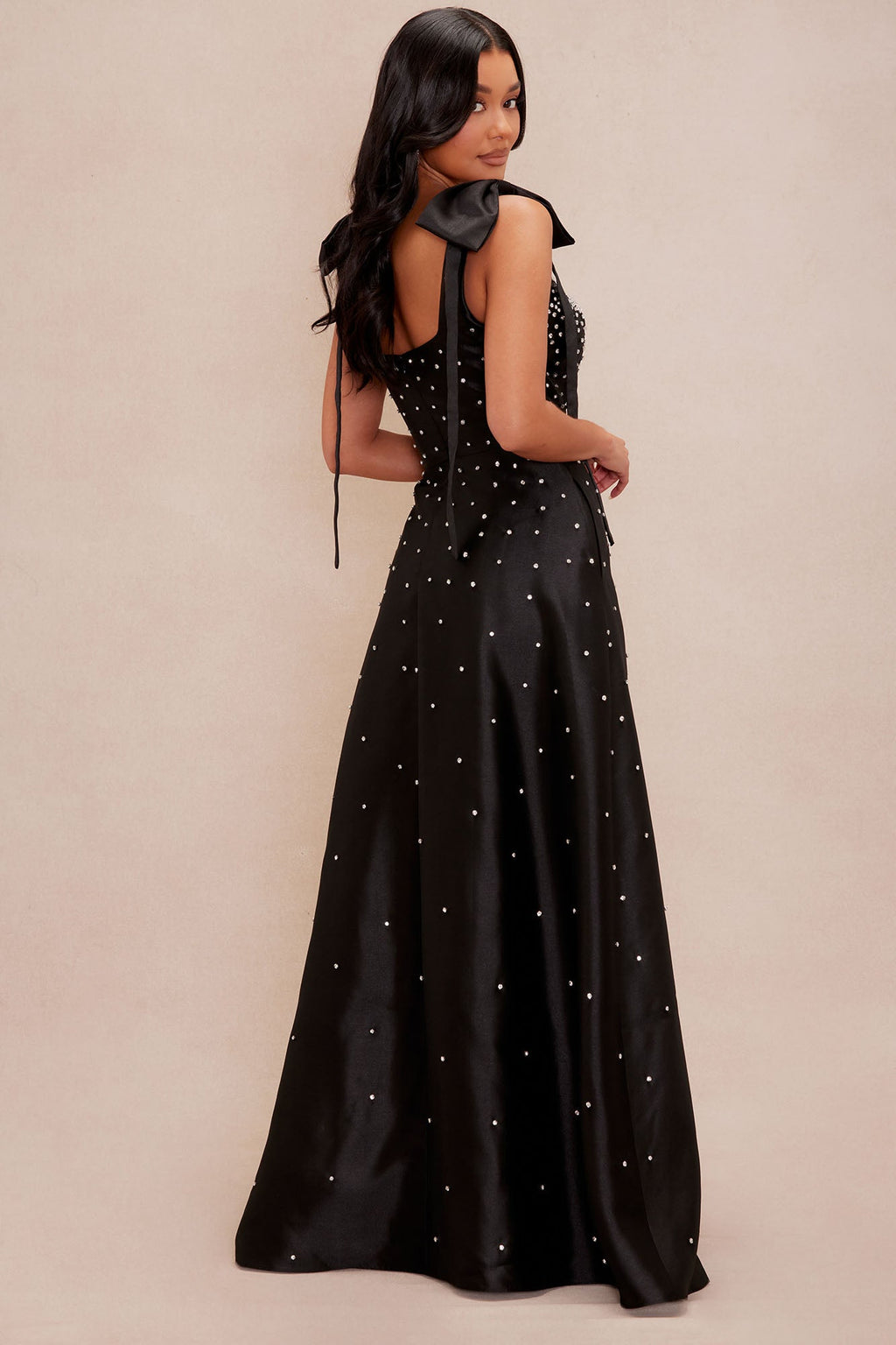 Dana Embellished Satin Maxi Dress - Black