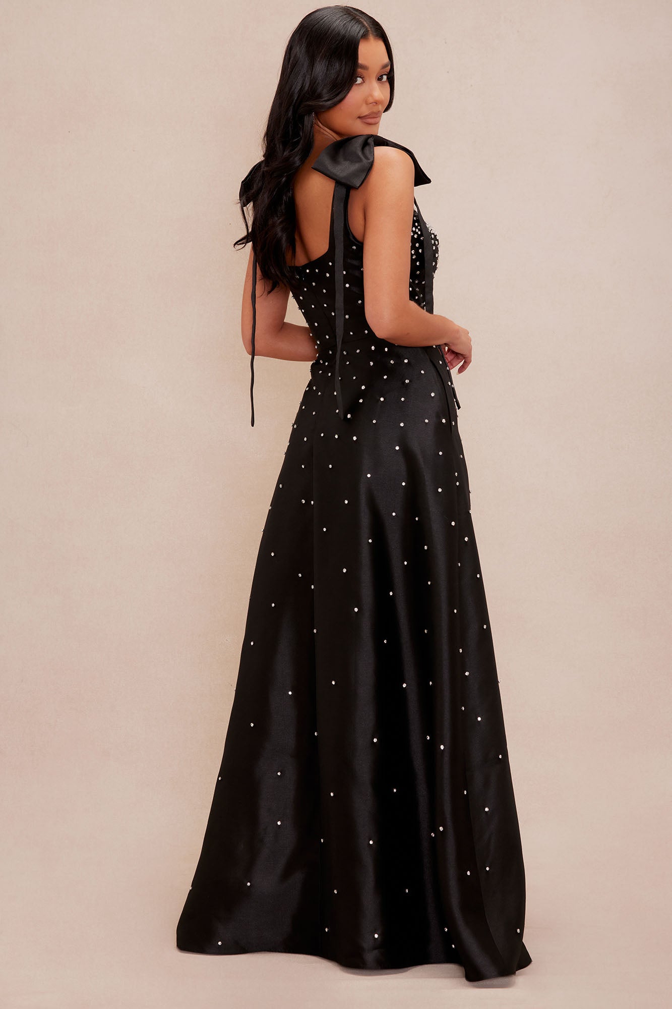 Dana Embellished Satin Maxi Dress - Black