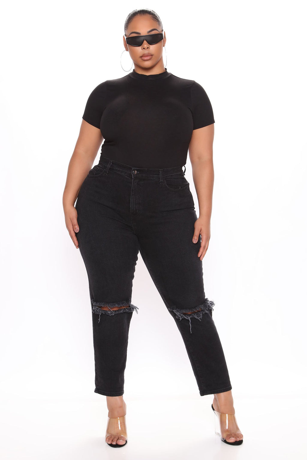Basic Mock Neck Bodysuit - Black