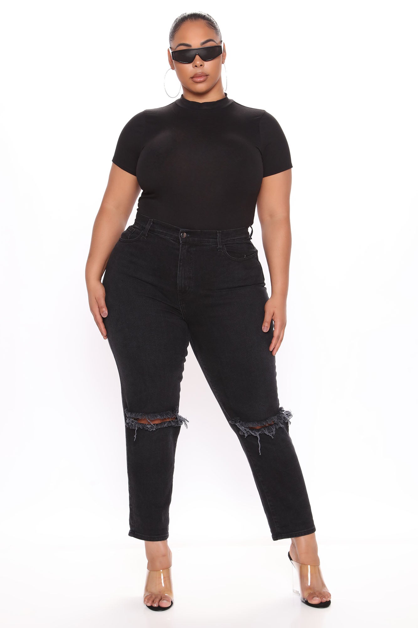 Basic Mock Neck Bodysuit - Black
