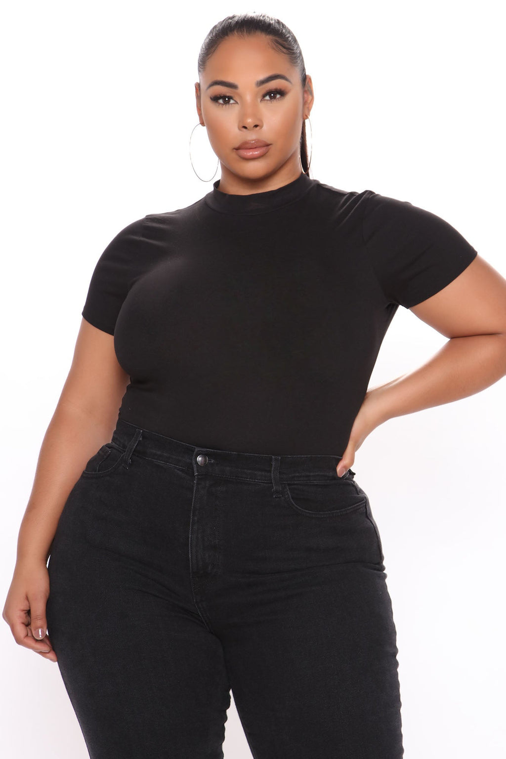 Basic Mock Neck Bodysuit - Black