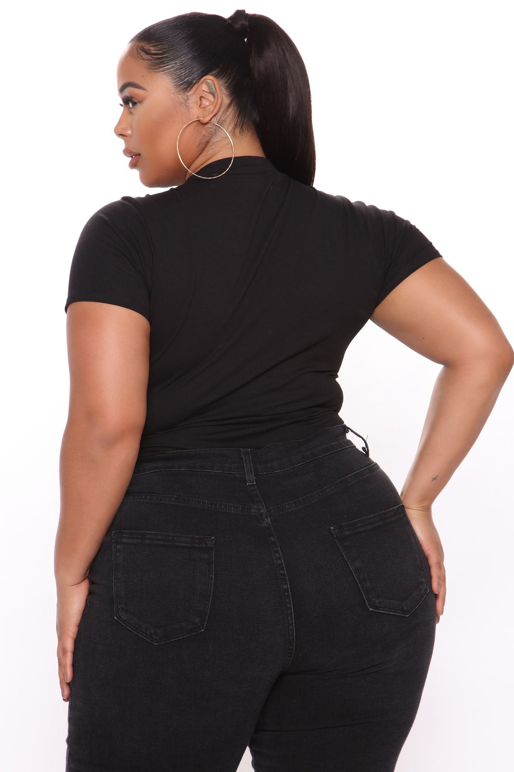 Basic Mock Neck Bodysuit - Black