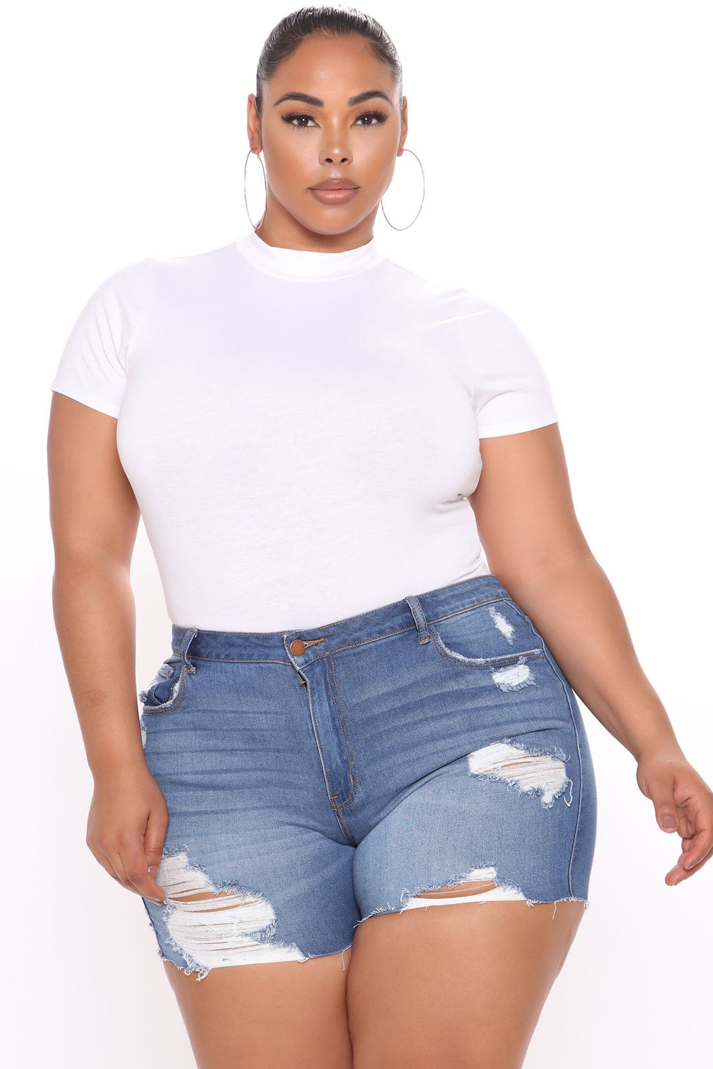 Basic Mock Neck Bodysuit - White