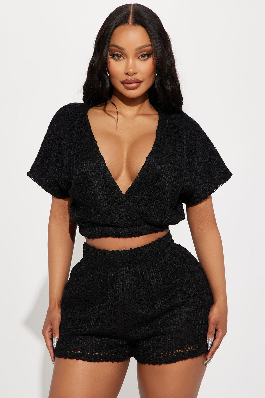 Keep It Cool Crochet Short Set - Black