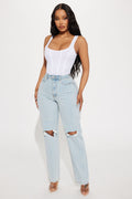 Calling It Ripped Straight Leg Jeans - Light Wash
