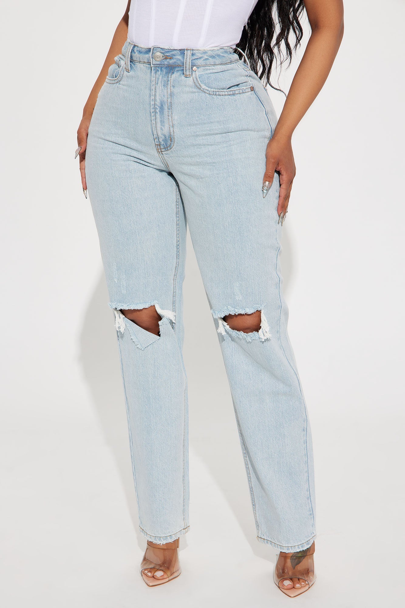 Calling It Ripped Straight Leg Jeans - Light Wash