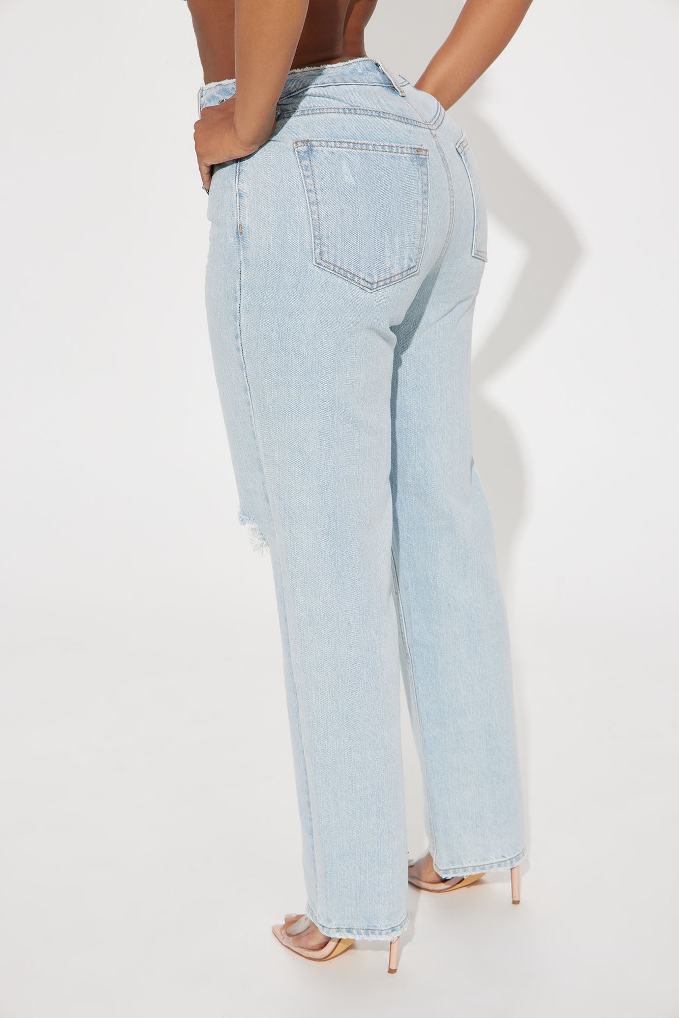 Calling It Ripped Straight Leg Jeans - Light Wash