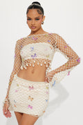 Feeling Butterflies Crochet Skirt Set - Cream