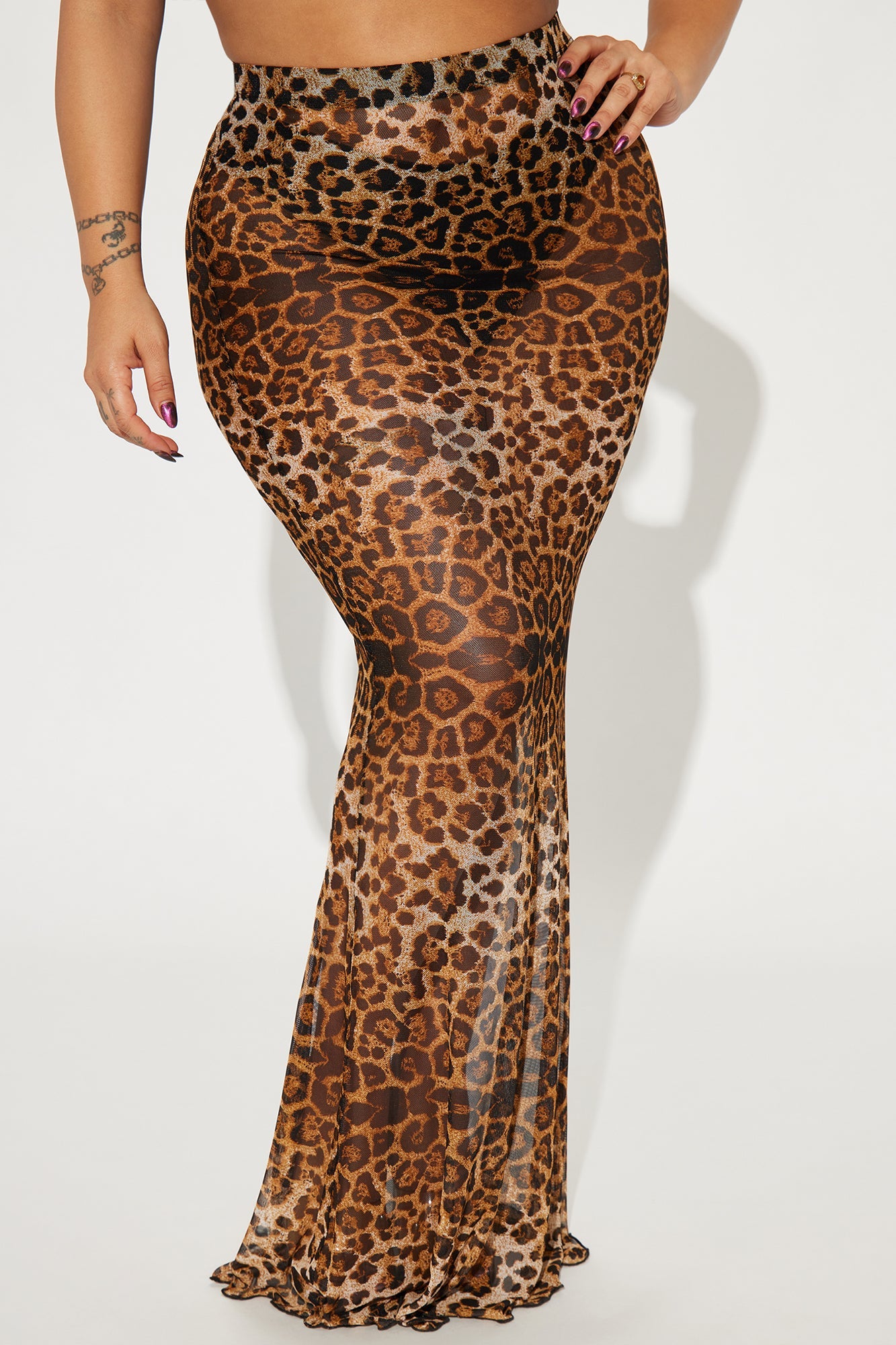 Catch Me Leopard Mesh Maxi Skirt - Brown/combo