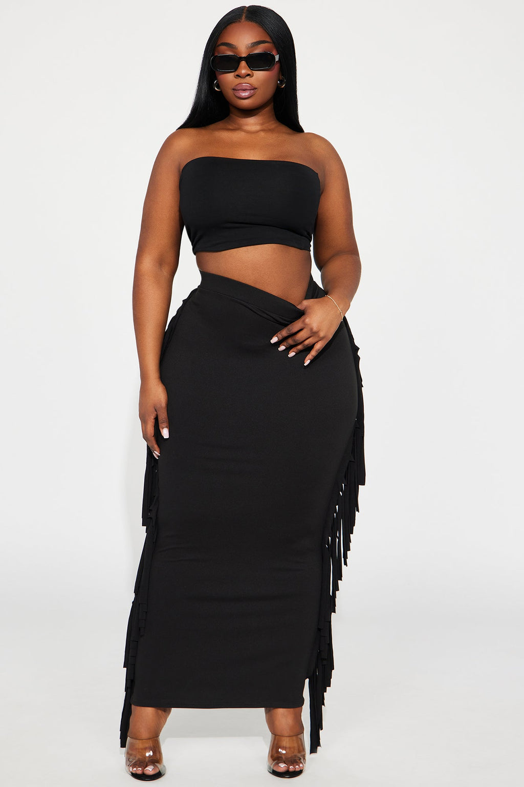 Going Places Fringe Maxi Skirt - Black