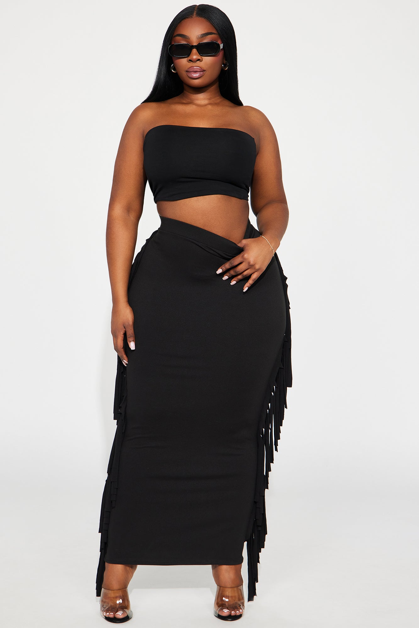 Going Places Fringe Maxi Skirt - Black