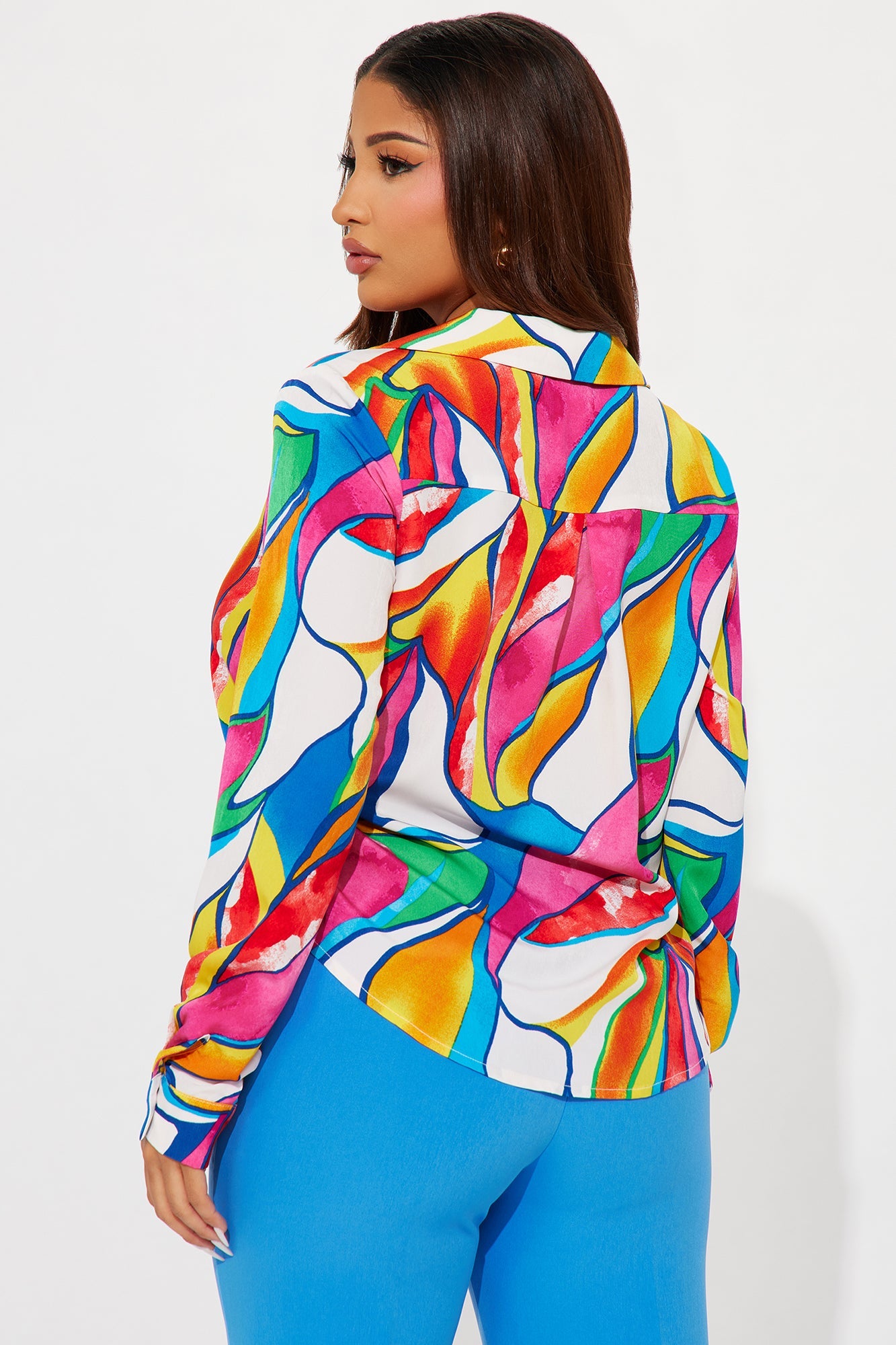 On A Trip Satin Shirt - Multi Color