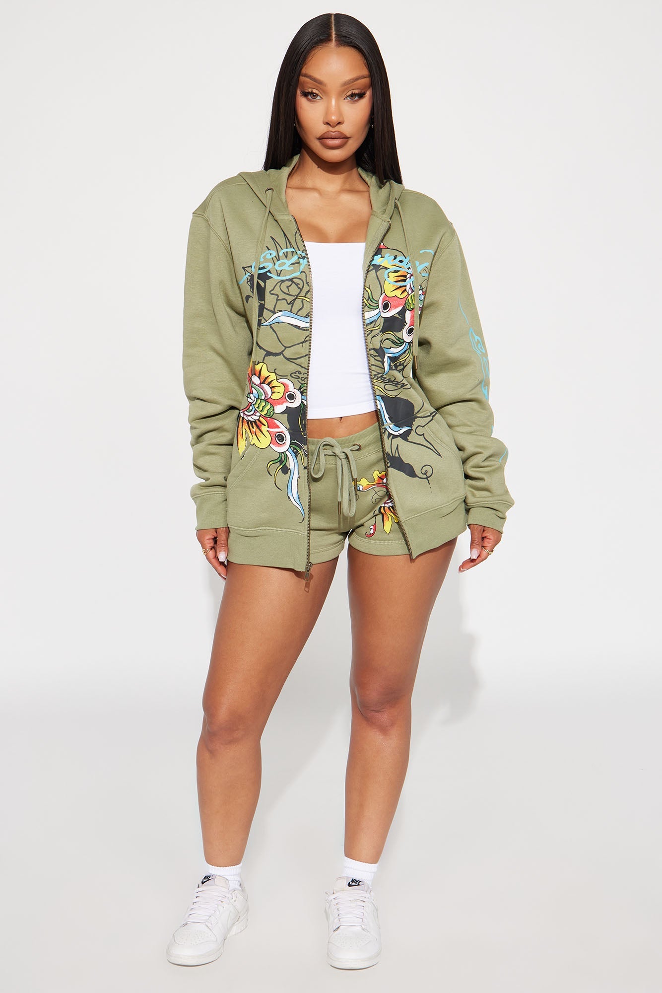 Ed Hardy Butterfly Zip Up Hoodie - Sage