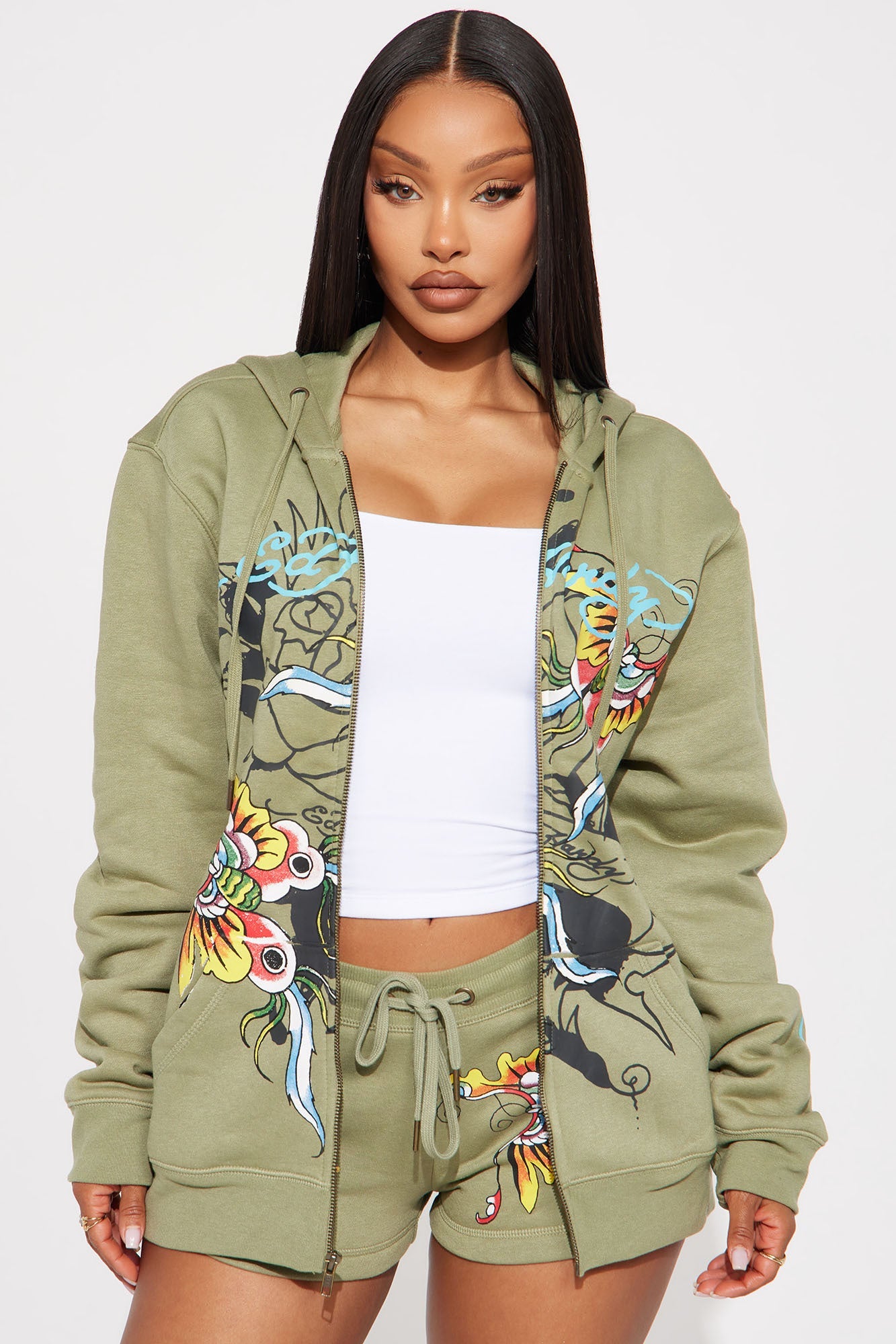 Ed Hardy Butterfly Zip Up Hoodie - Sage