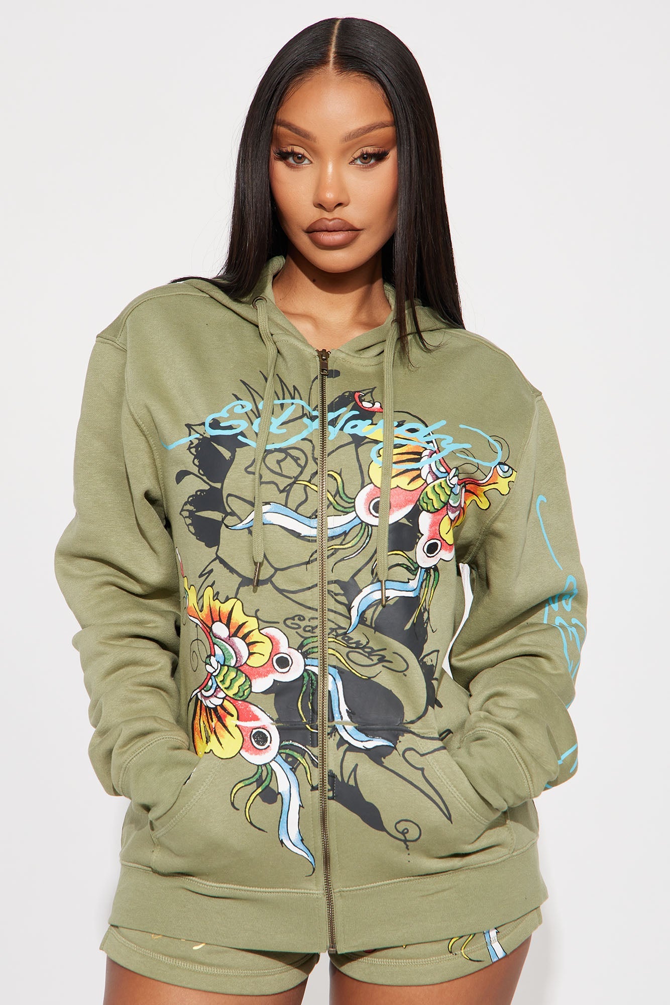 Ed Hardy Butterfly Zip Up Hoodie - Sage