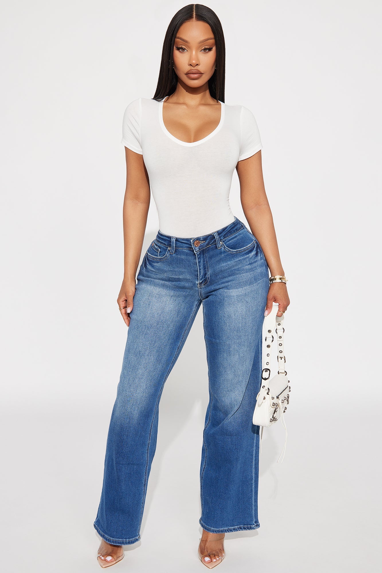 Nira V Neck Basic Bodysuit - White