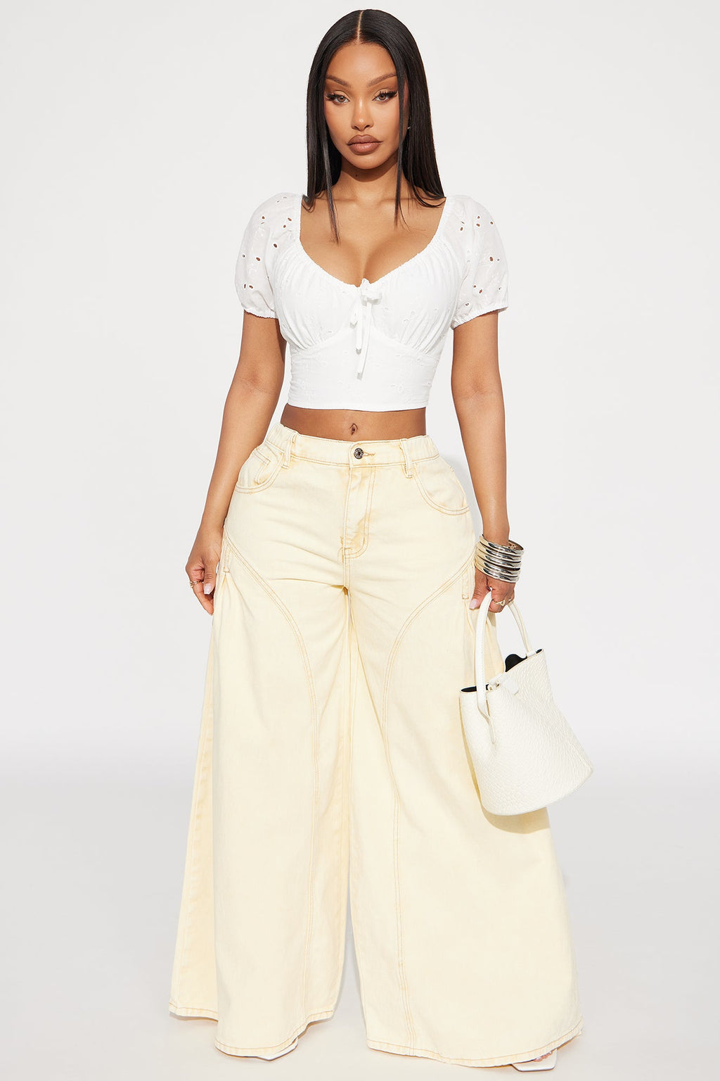 Tenisha Eyelet Puff Sleeve Top - Off White