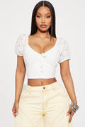 Tenisha Eyelet Puff Sleeve Top - Off White