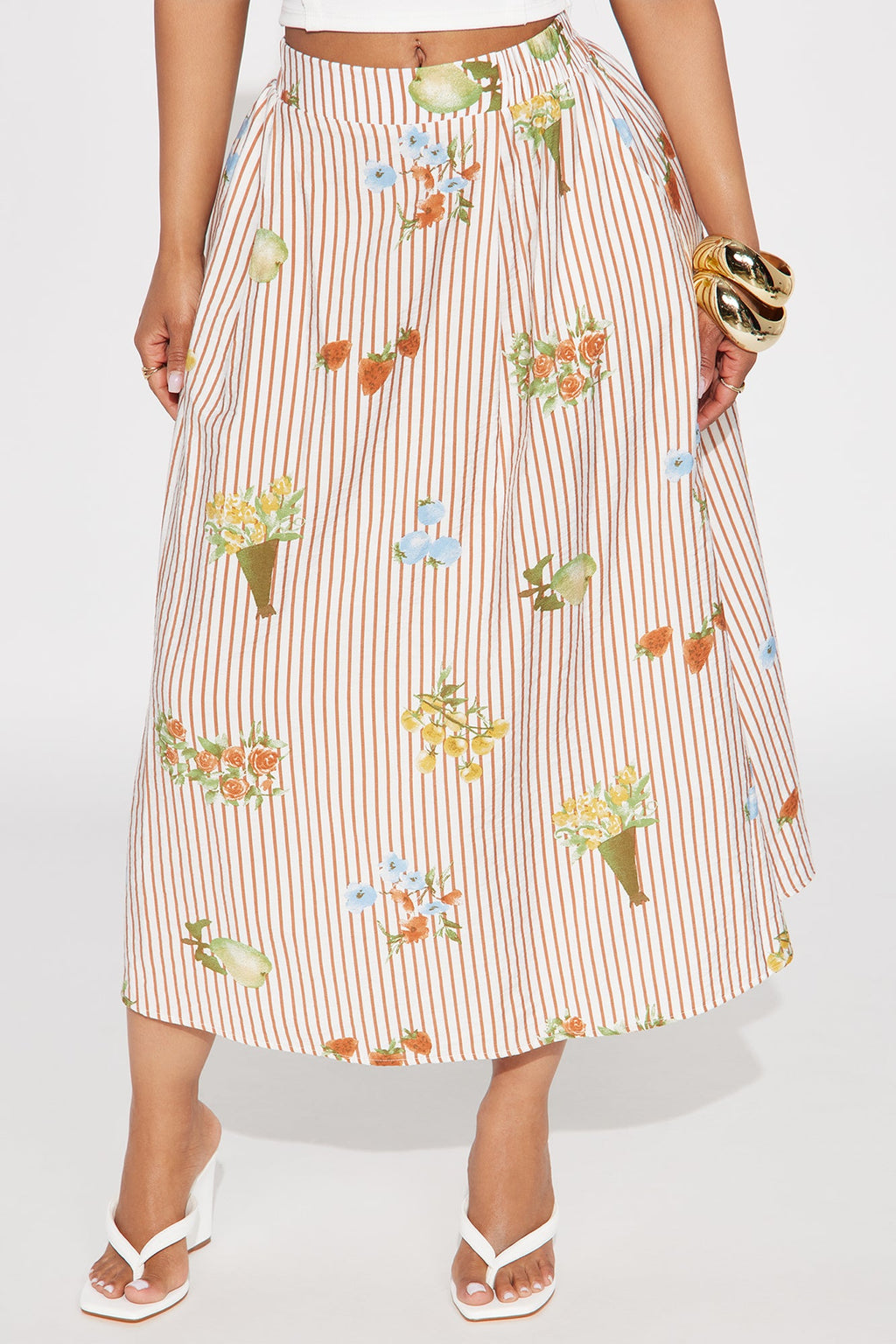 Sweet Blossom Striped Midi Skirt - Cream/combo