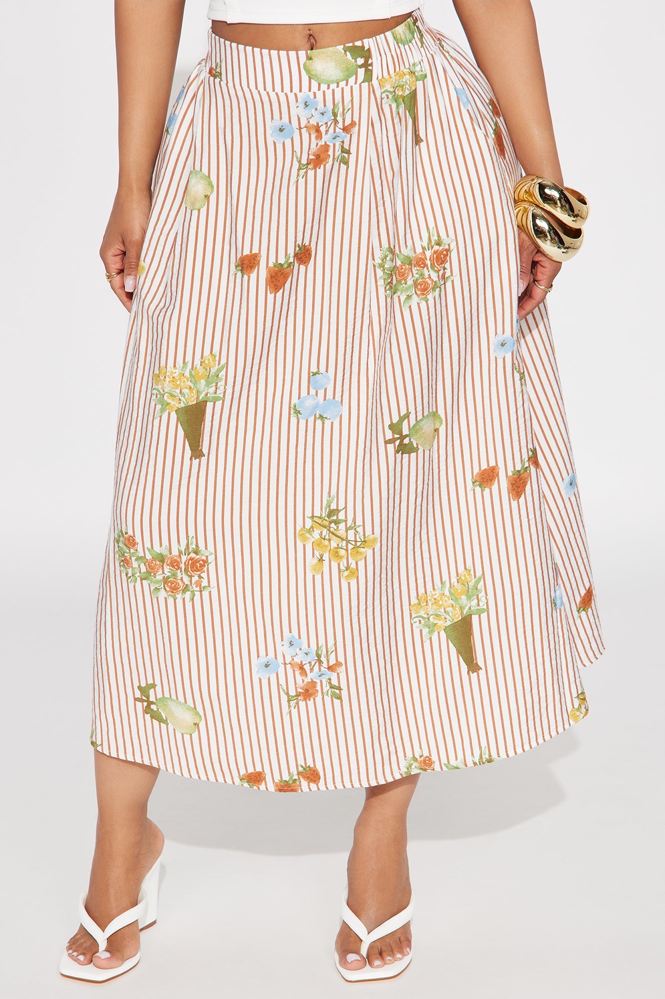 Sweet Blossom Striped Midi Skirt - Cream/combo